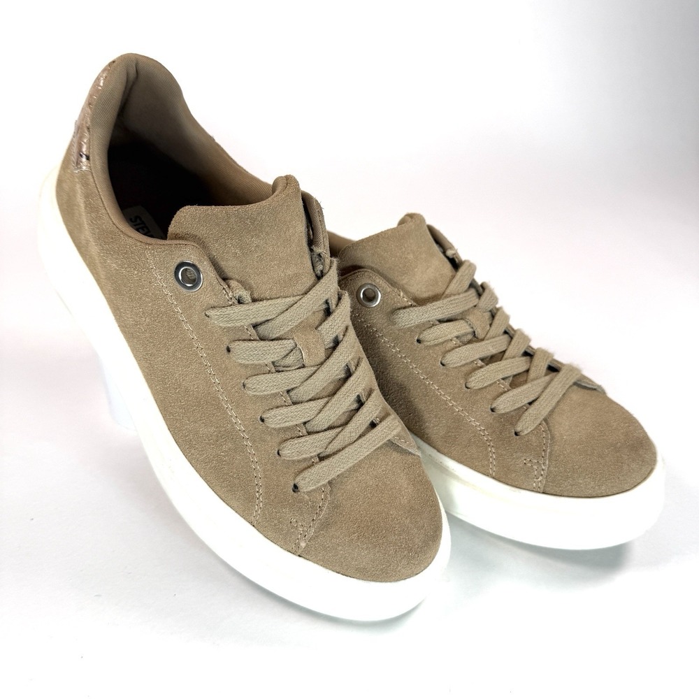 Steve Madden Catcher Womens 8 Suede Platform Sneakers Taupe Snake Heel Shoes